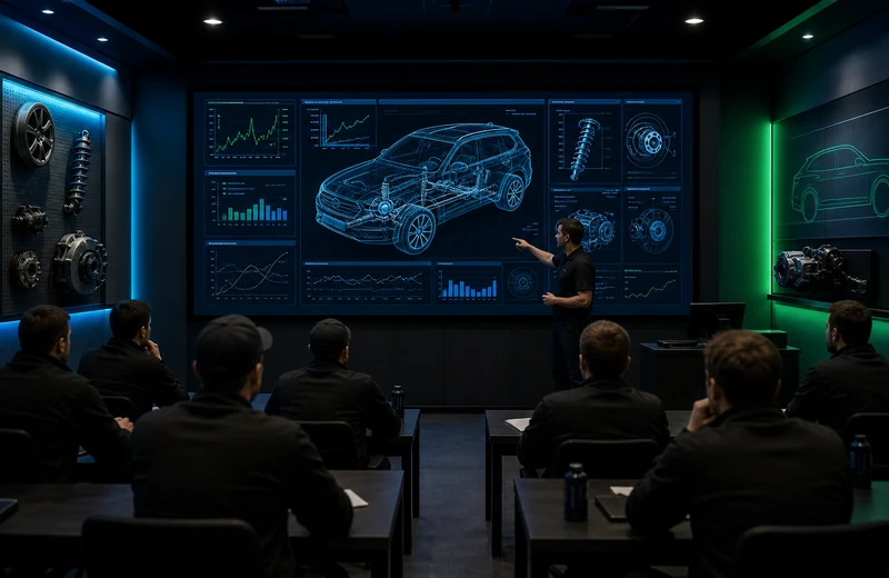Schulungsraum mit technischen Parameterdiagrammen